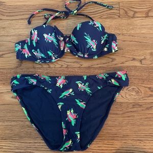 Aerie Navy and Parrots Bandeau Bikini